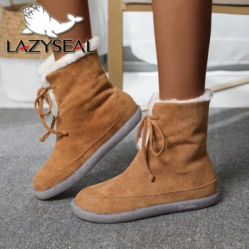 LazySeal 2020 Shoes Women Suede Furry Warm Winter Snow Boots Female Lace up Transparent Jelly Shoes Plush Lining Ankle Boots