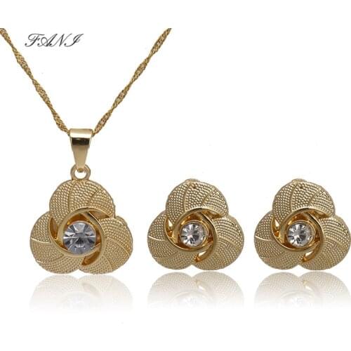 Fani Fashion Dubai gold Brand Pendant Necklace Earring Sets Choker Necklace Classic Wedding women Costume Jewelry Set Wholesale