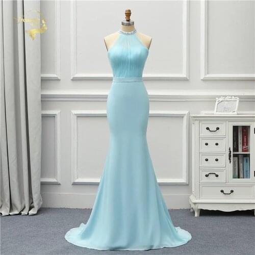 Jeanne Love Formal Luxury Long Evening Dress 2020 New Arrival Halter Blue Sky Mermaid Robe De Soiree Vestido De Festa OL5235