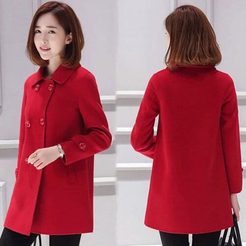 Autumn Winter New Woolen Coat Womens Mid-length Korean elegant Slim Wool Overcoat Female Casual Plus Size Outerwear R695