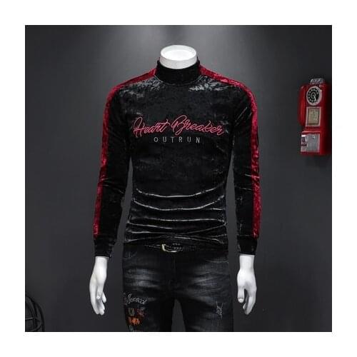 100%real mens fashion velvet jacquard/embroidery/printing T shirt/ealstic top