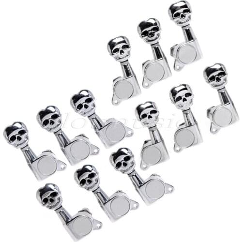 2Set 3L3R Chrome Sealed Guitar Tuning Pegs Tuners With Skull Button Guitar Parts