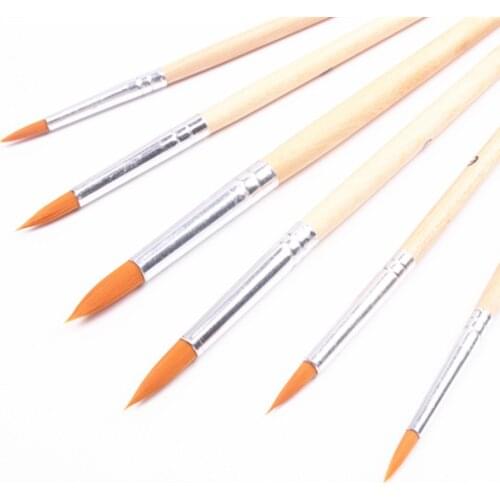 6pcs Yellow Brush Nylon Oil Brushes Set Log Stick Watercolor Brush Acrylic Oil Brushes