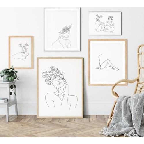 Abstract Women Line Drawing Nordic Posters Prints Modern Canvas Painting Wall Art Flower Girl Wall Picture Bedroom Home Decor