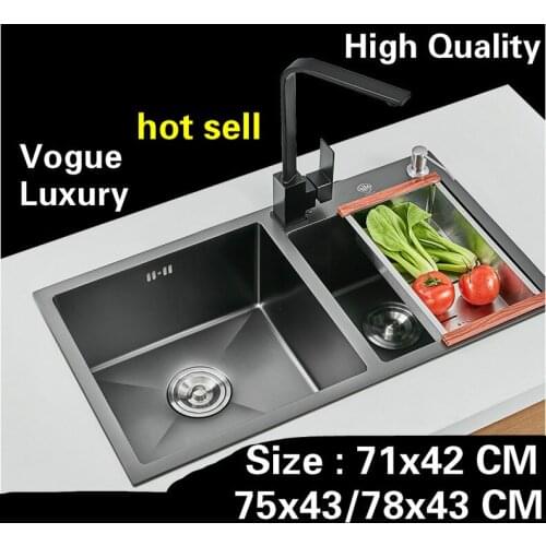 Free shipping Apartment deluxe kitchen manual sink double groove 304 food grade stainless steel hot sell 71x42/75x43/78x43 CM