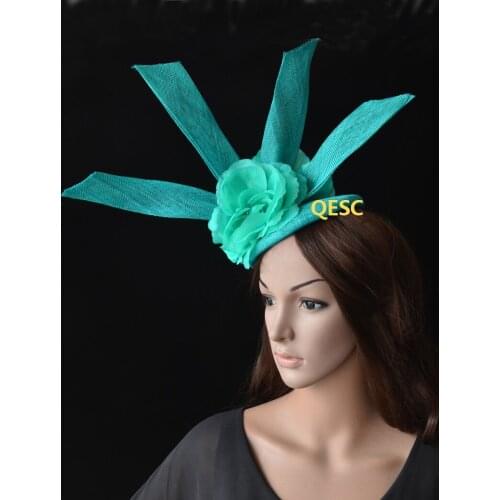 Turquoise blue fascinator Sinamay fascinator with silk flowers&sinamay loops for party wedding derby races