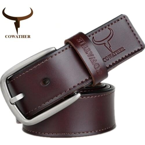 COWATHER fashion design cow genuine leather 2019 new men belts good quality male belt for men newest pin buckle XF013