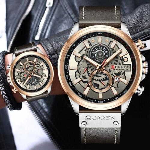 CURREN Fashion Chronograph Watch Men Leather Quartz Wristwatch Casual Sport Watches for Men Waterproof Clock Relogio Masculino