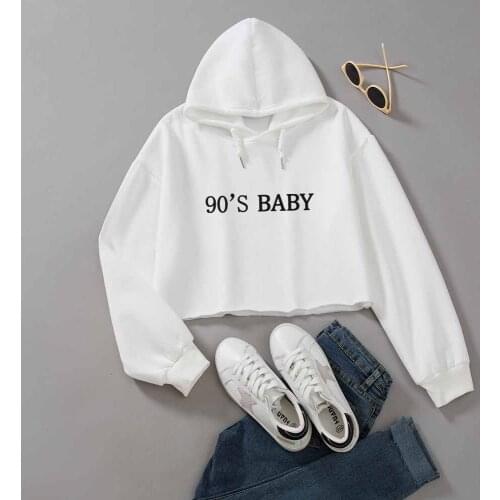 90s Baby Hooded Sweatshirt Cropped Hoodie Letter Print Crop Top Sweatshirts Vintage Autumn Winter Casual Long Sleeve Pullover
