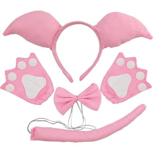 Women Kids Animal Pig Cosplay Costume Fancy Dress Headband Bow Tie Tail Paws Halloween Christmas Costumes Party Pink Brown