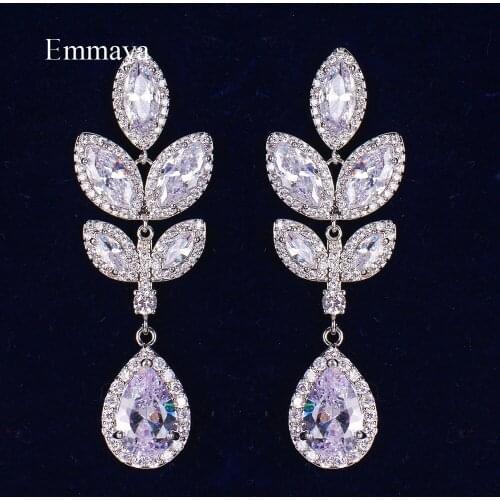 Emmaya Charming Design For Female Dress-up Leave Shape Exquisite White Color Earring With High Quality Cubic Zircon In Party