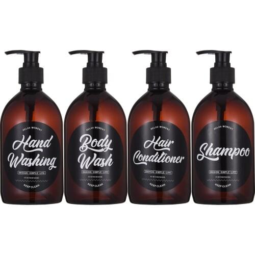 500ml Refillable Soap Pump Bottles Hand Washing Body Wash Hair Conditioner Shamboo Label Bottles Bathroom Liquid Storage Bottle