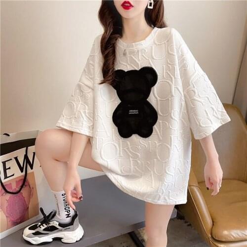 Western Fashion Bear Short-Sleeved T-Shirt Female New Korean Version Loose Wild Half-Sleeved Clothes Ins Tide