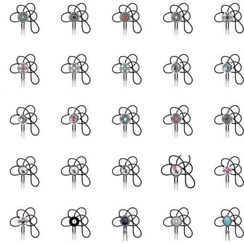 Bolo Ties For Men Western Turquoise Indian Cowgirl Party Cowboy Leather Rope Zinc Alloy Necktie