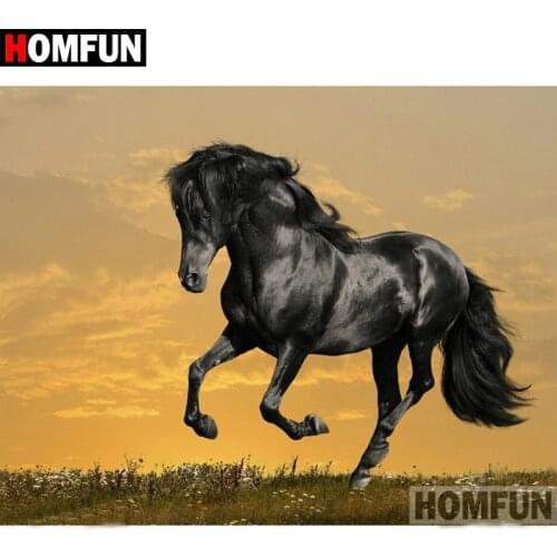 HOMFUN 5D DIY Diamond Painting Full Square/Round Drill "Black horse" Embroidery Cross Stitch gift Home Decor Gift A09326