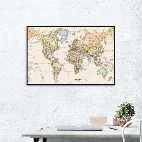 60*40cm The Retro World Political Map with Details Canvas Painting Wall Art Poster School Supplies Living Room Home Decor