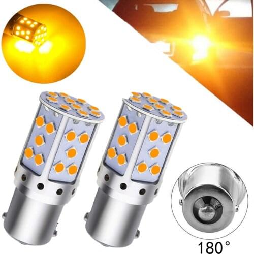 2Pcs Yellow 1156 P21W BA15S 3030 35SMD LED Car Bulbs Wide Voltage 12V 24V For Reversing Reverse Lights, Turn Signal Lights