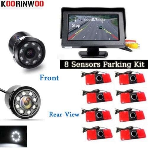 Koorinwoo 2019 Vehicle LCD Display 8 Parking Sensor Car Reverse Backup Radar System Support Front and Rear View Camera Video 12v
