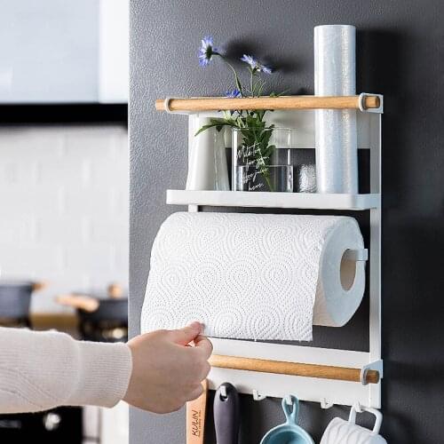 Magnet Storage Rack Multifunctional Fridge Shelf Sauce Bottle Organizer Rack Paper Towel Holder Organizer Kitchen Shelf Rack