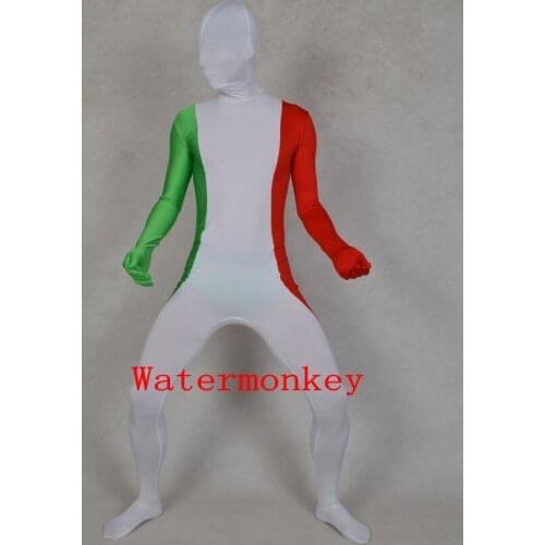 Italy Flag Zentai Second Skin Suit Fancy Dress Costume Spandex Lycra