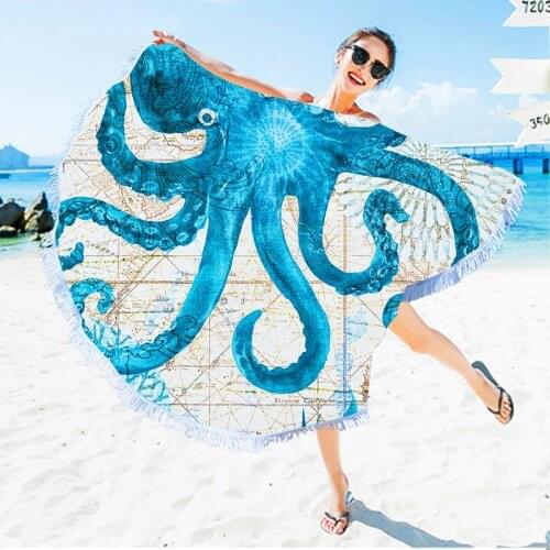 Marine Animal Beach Towel Round Microfiber Beach Towels For Living Room Home Decor Boho Style Bath Towels