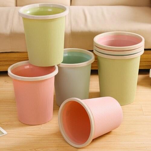 Trash Cans Household Plastic Lidless Trash Can Office Living Room Kitchen Toilet Garbage Bin with Fixed Pressing Ring