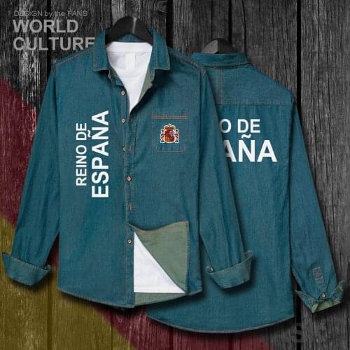 Kingdom of Spain Espana ESP Spanish Spaniard Tops Men New Clothes Autumn Turn-down Collar Jeans Shirt Long Sleeve Cowboy Coat 20