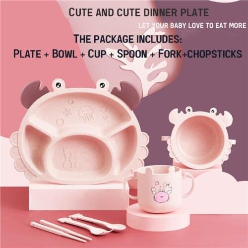 Cartoon Crab Baby Tableware Set Dishes Plate Bowl Spoon Fork Soup Cup Solid Food Self Feeding for Kids Children Creative Gift
