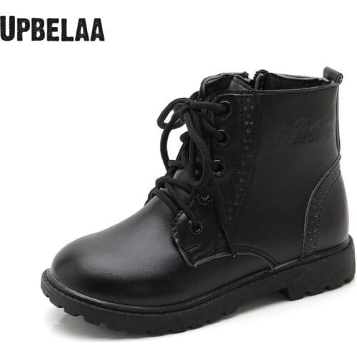 Autumn Winter Leather Children Ankle Boots Fashion Boys Martin Boots Baby Girls Toddler Kids Snow Boots Students Shoes Non-slip