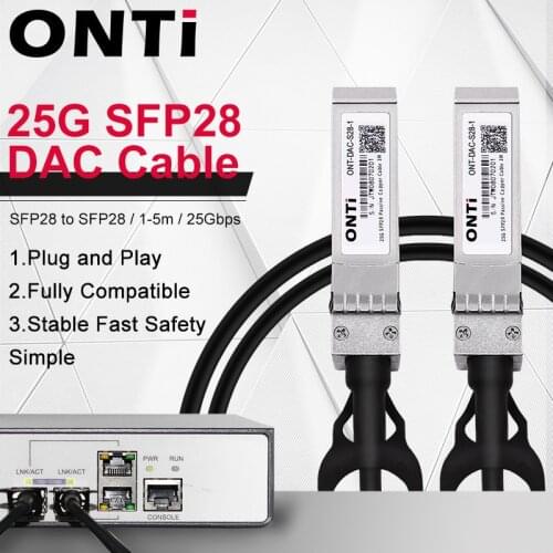 ONTi 25Gb SFP+ DAC Cable 25GBASE-CU Passive Direct Attach Copper Twinax SFP Cable 1M,2M,,3M,5M Support Cisco Ubiquiti Mikrotik