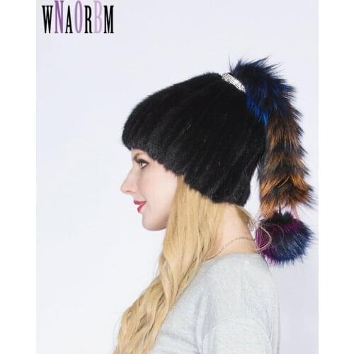 WNAORBM Natural Mink Fur Horsewhip Hats For Women Fashion Fox Fur Warm Luxury Latest High quality Winter Hat Three Colors