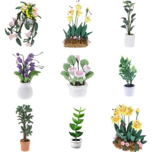 Fairy Garden Ornament Mini Potted Plant Flowers Pot DollHouse Decor Bonsai Model Kids Play Toys 1:12 Doll House Miniature