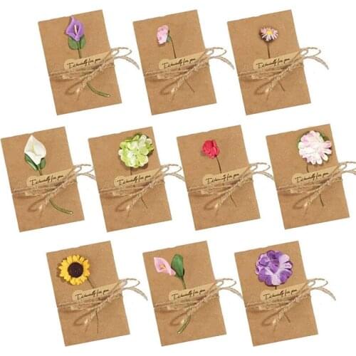 Dried Flowers Greeting Cards, 50Pcs Handmade Greeting Cards Vintage Kraft Blank Note Card Thank Notes for Birthday Party Invit