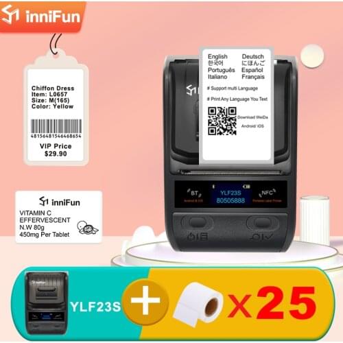 Innifun Thermal Printer and Seven Rolls Blank Label Barcode Sticker Label Maker Wireless Bluetooth Android iOS
