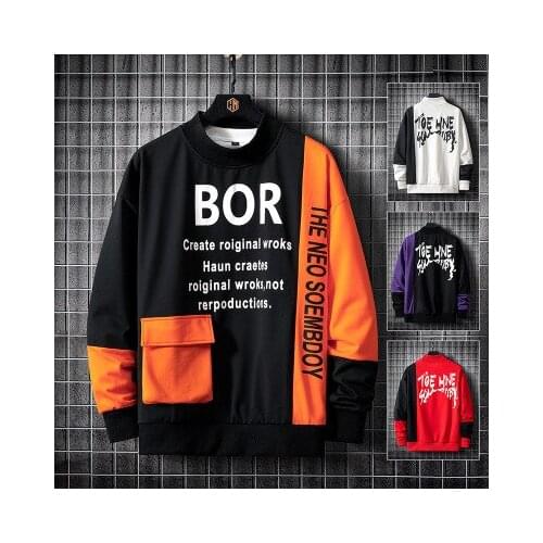 2020 New Letter Printed Sweatshirt Men 2020 New High Street Hoodie Mens Fashion Patchwork Sweatshirts Casual Top