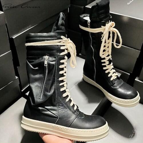 High Street RO High Top Boots Women Boots Mens Shoes Leather Sneaker Couple Casual Sneaker Workwear Plus Velvet Pink Shoe