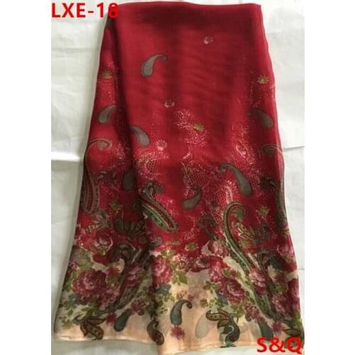 High quality popular 5yard african 100% silk chiffon lace fabric for lady dress stretch high-class printed silk fabric LXE-18