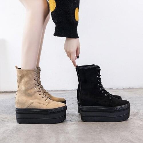 SWYIVY Microfiber Height Increased Women Winter Shoes Mid Calf 2019 Autumn Short Plush Platform Boots For Women Warm Snow Boots