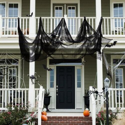 Halloween Creepy Gauze Large Grid Yarn Cloth Window Table Door Net Super-Size Black Cloth Gothic Props Halloween Party Decor