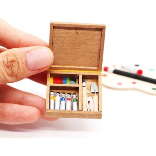 1:12 Dollhouse Miniature Artist Paint Pen Wood Box Toys For Dolls