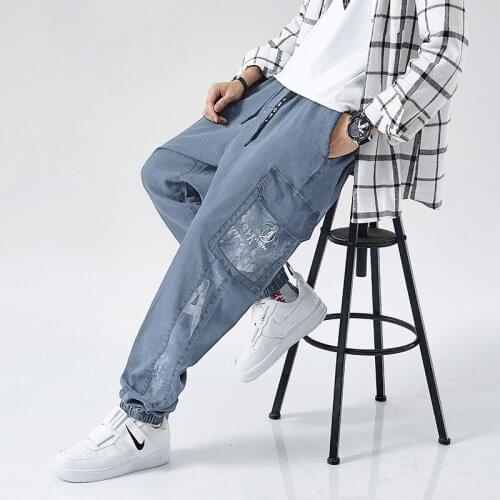 2021 New Arrival Most Fashionable Young Mens Jogger Denim Trousers Casual Big Size Male Patchwork Jeans Cargo Pants M-8XL