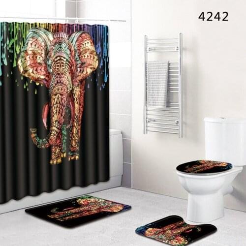 4Pcs/Set Anti Slip Animal Bathroom Carpet Rugs Set Waterproof Shower Curtain Pedestal Rug Lid Toilet Cover Bath Mat Home Decor