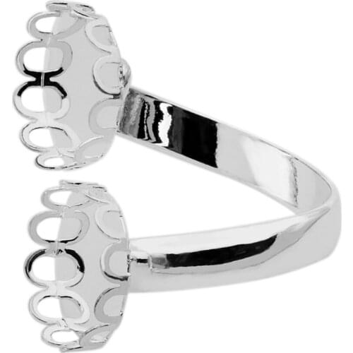 5pcs Shiny Silver Double Blank Settings Open Ring Round Adjustable Ring Lace Cabochon Base Trays Bezel Fit 12mm Glass Cabochon