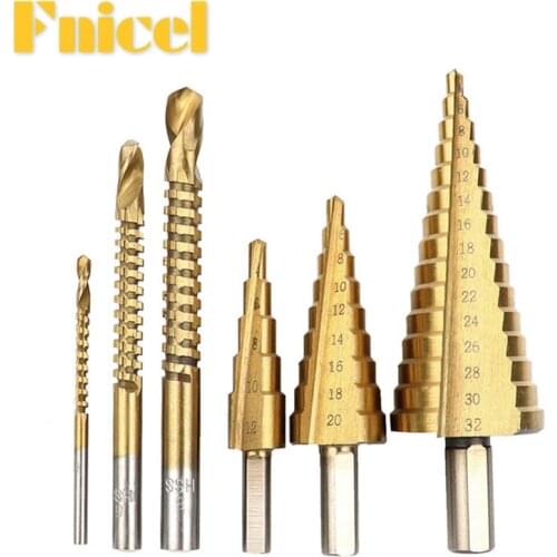 6Pcs Step Drill Sawing and Drilling HSS Metal Drilling Pagoda Drill PVC Board Tapper Drill Bit Reaming Chamfering and Deburring