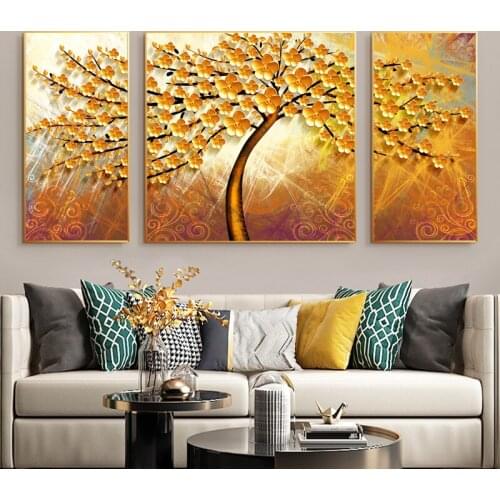 Abstract Gold Flowers Oil Paintings on Canvas Posters and Prints Nordic Wall Art Decorative Picture Living Room Interior Decor