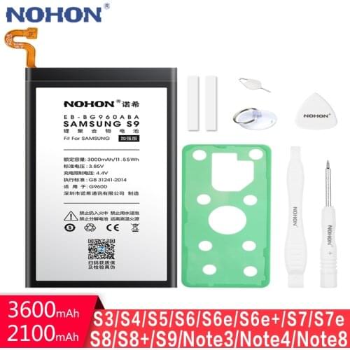 NOHON Battery For Samsung Galaxy S9 S8 Plus S7 S6 Edge Plus S5 S4 NFC S3 Note8 Note4 Note3 NFC N910X N9100 G955F G930F Free Tool