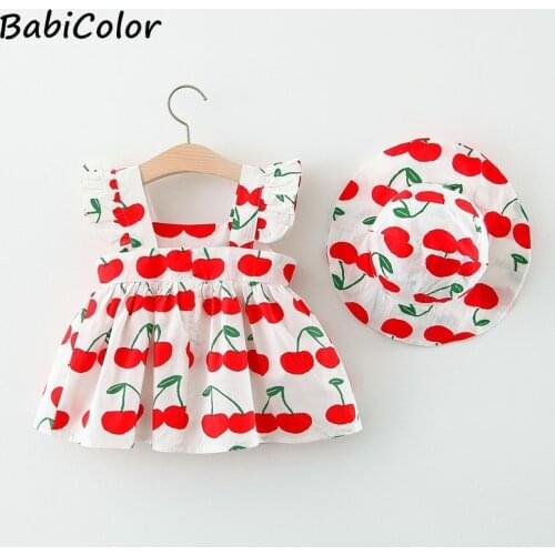 Girls Dress Cherry Dot Princess Dresses Fruit Hat Outfits Baby Clothing Infant Girl Clothes Summer Party Clothing