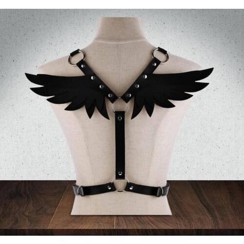 Angel Wing Faux Leather Adjustable Harness Waist Shoulder Bondage Halterneck