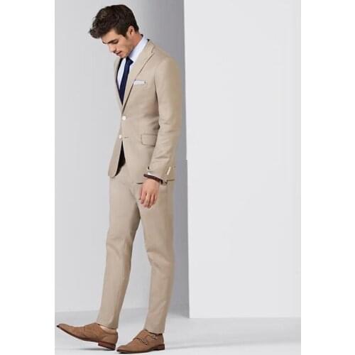 Beige 2019 Slim Fit Business Men Suits For Wedding Groom Formal Costume Prom Tuxedo Best Man Blazer Traje Hombre Jacket+Pants