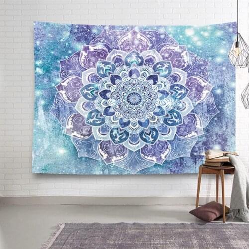 Bohemia Baby Blue Flower Tapestry Vintage Exotic Summer Mandala Frame for Bedroom Photography Wall Decor